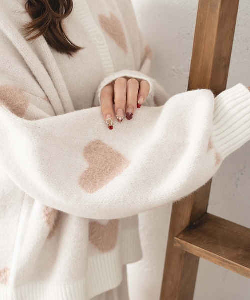 Ambre Neige（アンブルネージュ）の「heart knit cardigan / ハートニットカーディガン（カーディガン/ボレロ・レディース・レッド系その他/グレー系その他/ピンク系その他・FREE）」の5枚目の写真