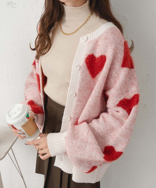 Ambre Neige（アンブルネージュ）の「heart knit cardigan / ハートニットカーディガン（カーディガン/ボレロ・レディース・レッド系その他/グレー系その他/ピンク系その他・FREE）」の9枚目の写真