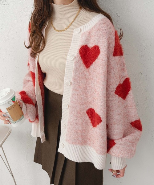Ambre Neige（アンブルネージュ）の「heart knit cardigan / ハートニットカーディガン（カーディガン/ボレロ・レディース・レッド系その他/グレー系その他/ピンク系その他・FREE）」の10枚目の写真