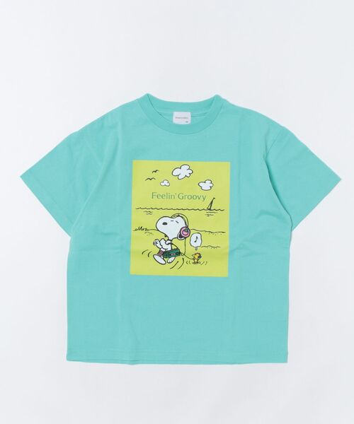 GROOVY COLORS（グルービーカラーズ）の「SNOOPY BEACH Tee（Tシャツ/カットソー・キッズ・ライトグリーン・130）」の2枚目の写真