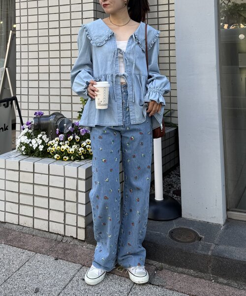 HELLO.SANFRANCISCO】フラワー刺繍デニム（デニムパンツ）｜HELLO