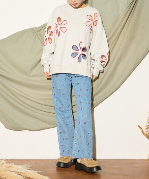 HELLO.SANFRANCISCO】フラワー刺繍デニム（デニムパンツ）｜HELLO