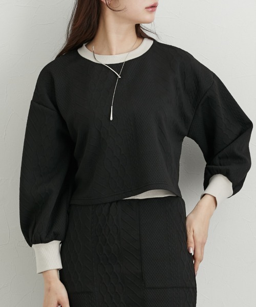 nissen（ニッセン）の「配色デザイン上下セットアップ（トレーナー＋ナロースカート）（セットアップ・レディース・ブラック/アイボリー・M/L）」の3枚目の写真