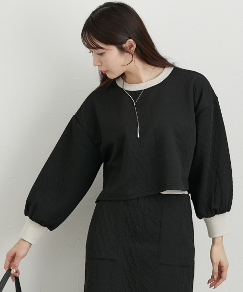 nissen（ニッセン）の「配色デザイン上下セットアップ（トレーナー＋ナロースカート）（セットアップ・レディース・ブラック/アイボリー・M/L）」の4枚目の写真