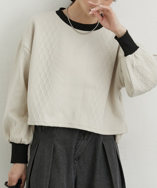 nissen（ニッセン）の「配色デザイン上下セットアップ（トレーナー＋ナロースカート）（セットアップ・レディース・ブラック/アイボリー・M/L）」の13枚目の写真