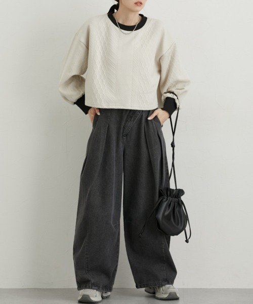 nissen（ニッセン）の「配色デザイン上下セットアップ（トレーナー＋ナロースカート）（セットアップ・レディース・ブラック/アイボリー・M/L）」の14枚目の写真