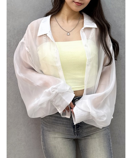 GYDA(ジェイダ)の「SHEERショートシャツ(シャツ/ブラウス・レディース・ブラック/その他1/オフホワイト・FREE)」の2枚目の写真