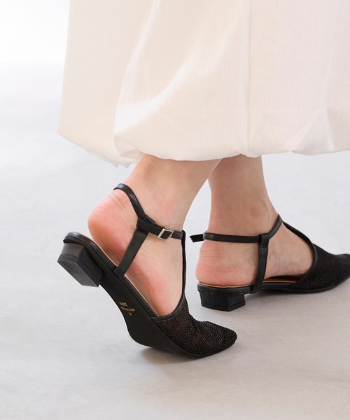 menue(メヌエ)の「メッシュ Tストラップ変形ヒールサンダル(サンダル・レディース・ブラック/シルバー・SS/S/M/L/LL/3L)」の9枚目の写真