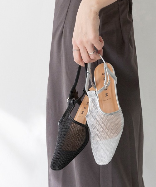 menue(メヌエ)の「メッシュ Tストラップ変形ヒールサンダル(サンダル・レディース・ブラック/シルバー・SS/S/M/L/LL/3L)」の10枚目の写真