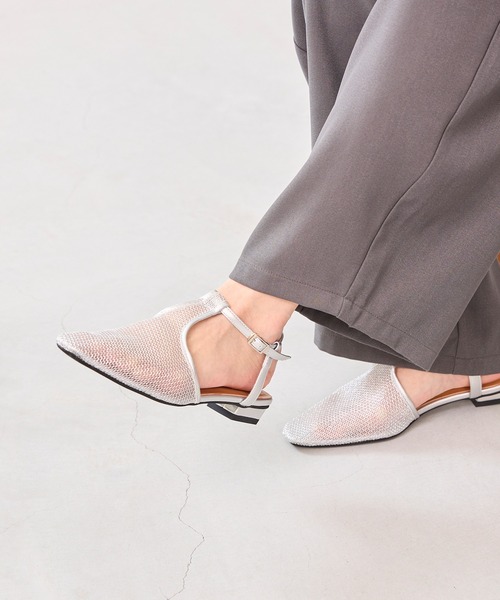 menue(メヌエ)の「メッシュ Tストラップ変形ヒールサンダル(サンダル・レディース・ブラック/シルバー・SS/S/M/L/LL/3L)」の8枚目の写真