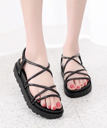 Lilamusant（リラミュゾン）の「【Lilamusant(リラミュゾン)】プラットフォーム厚底ナローストラップ/クロスストラップサンダル（サンダル）」