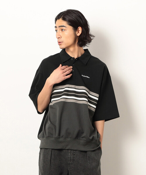 Purple&Yellow（パープルアンドイエロー）の「パネルボーダーポロシャツ（ポロシャツ・メンズ・ブラック/グリーン・SMALL/MEDIUM/LARGE）」の8枚目の写真