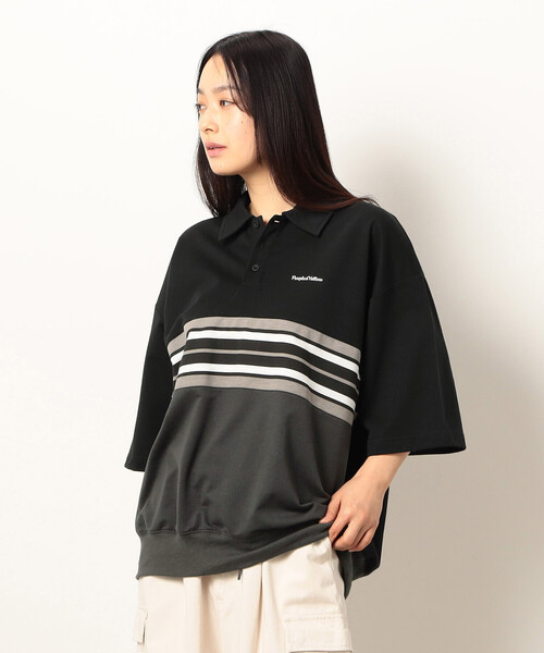 Purple&Yellow（パープルアンドイエロー）の「パネルボーダーポロシャツ（ポロシャツ・メンズ・ブラック/グリーン・SMALL/MEDIUM/LARGE）」の5枚目の写真