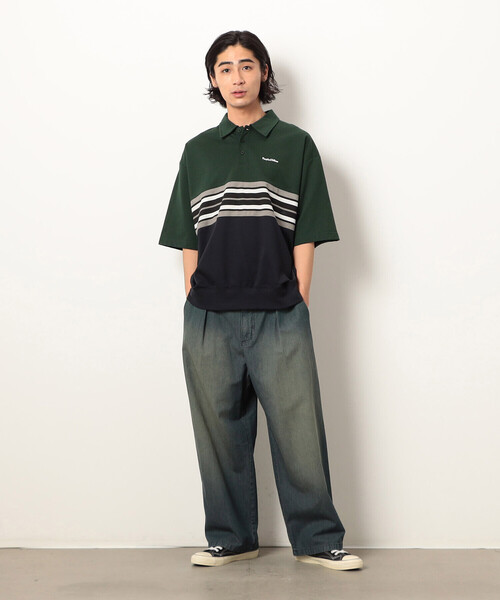 Purple&Yellow（パープルアンドイエロー）の「パネルボーダーポロシャツ（ポロシャツ・メンズ・ブラック/グリーン・SMALL/MEDIUM/LARGE）」の3枚目の写真