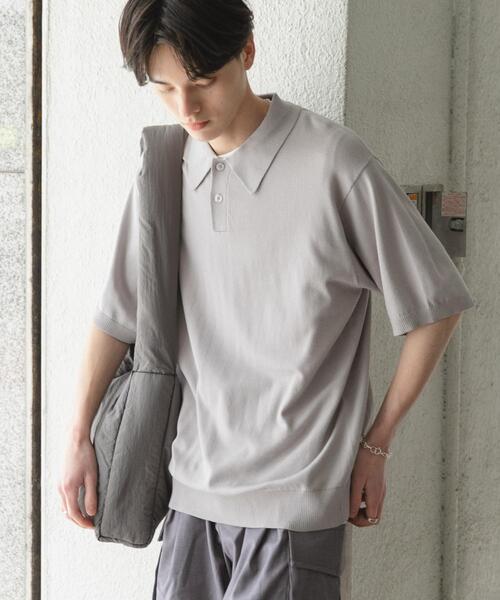 SENSE OF PLACE by URBAN RESEARCH（センスオブプレイスバイアーバンリサーチ）の「『洗濯可』ストレッチニットポロショートスリーブTシャツ（ニット/セーター・メンズ・ブラック/ネイビー/グリーン/ライトグレー・MEDIUM/LARGE）」の3枚目の写真
