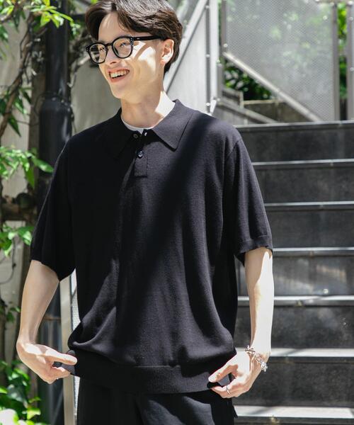 SENSE OF PLACE by URBAN RESEARCH（センスオブプレイスバイアーバンリサーチ）の「『洗濯可』ストレッチニットポロショートスリーブTシャツ（ニット/セーター・メンズ・ブラック/ネイビー/グリーン/ライトグレー・MEDIUM/LARGE）」の2枚目の写真