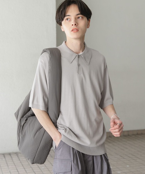 セール】『洗濯可』ストレッチニットポロショートスリーブT