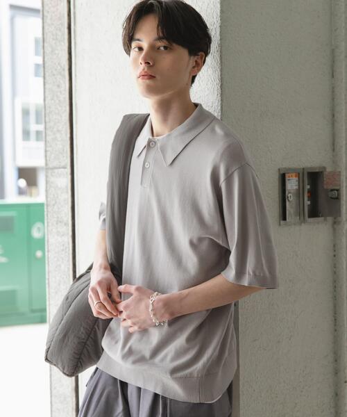SENSE OF PLACE by URBAN RESEARCH（センスオブプレイスバイアーバンリサーチ）の「『洗濯可』ストレッチニットポロショートスリーブTシャツ（ニット/セーター・メンズ・ブラック/ネイビー/グリーン/ライトグレー・MEDIUM/LARGE）」の15枚目の写真