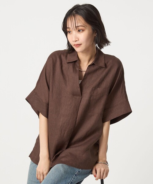 セール】フレンチリネン スキッパー 5分袖 シャツ（シャツ