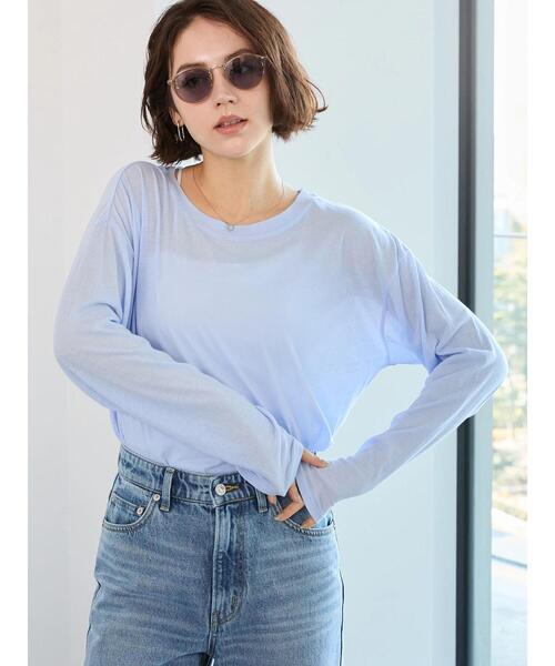 Te chichi（テチチ）の「【宮本茉由着用】シアー天竺ロングスリーブTシャツ（Tシャツ/カットソー・レディース・トップグレー/オフホワイト/ブラック/サックスブルー・F）」の18枚目の写真