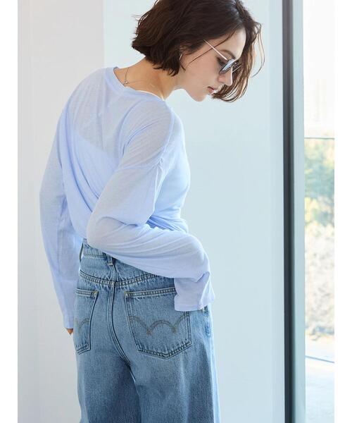 Te chichi（テチチ）の「【宮本茉由着用】シアー天竺ロングスリーブTシャツ（Tシャツ/カットソー・レディース・トップグレー/オフホワイト/ブラック/サックスブルー・F）」の20枚目の写真