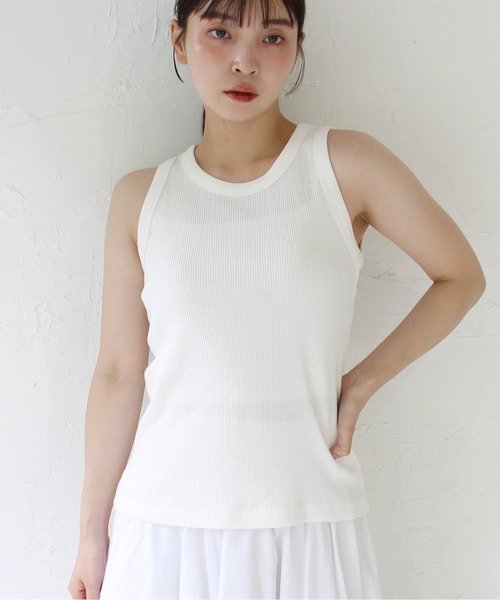 StyleSea（スタイルシー）の「リブタンクトップ（タンクトップ・レディース・ブラック/ベージュ/オフホワイト/グレイッシュベージュ・FREE）」の5枚目の写真