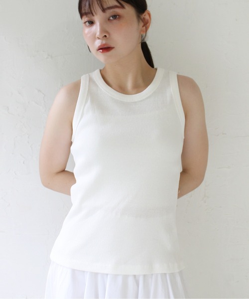 StyleSea（スタイルシー）の「リブタンクトップ（タンクトップ・レディース・ブラック/ベージュ/オフホワイト/グレイッシュベージュ・FREE）」の6枚目の写真