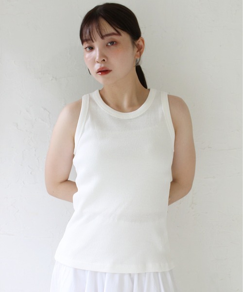 StyleSea（スタイルシー）の「リブタンクトップ（タンクトップ・レディース・ブラック/ベージュ/オフホワイト/グレイッシュベージュ・FREE）」の8枚目の写真