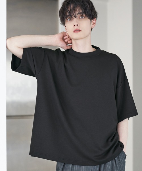 半袖　カットソー セール】接触冷感 ポンチモックネック半袖カットソー（Tシャツ