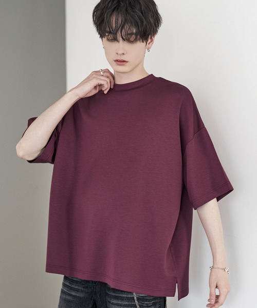 接触冷感 ポンチモックネック半袖カットソー（Tシャツ