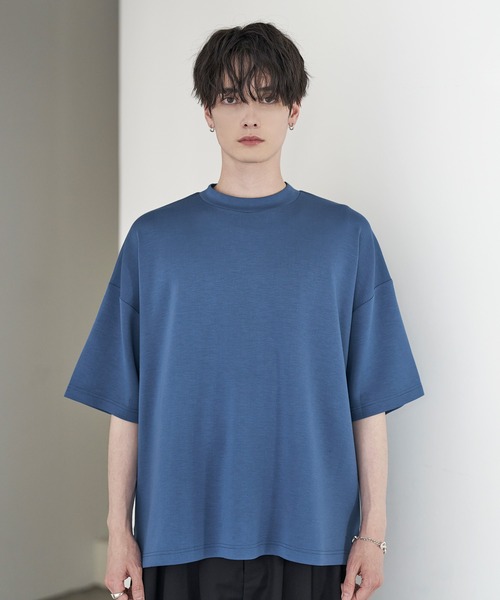 接触冷感 ポンチモックネック半袖カットソー（Tシャツ