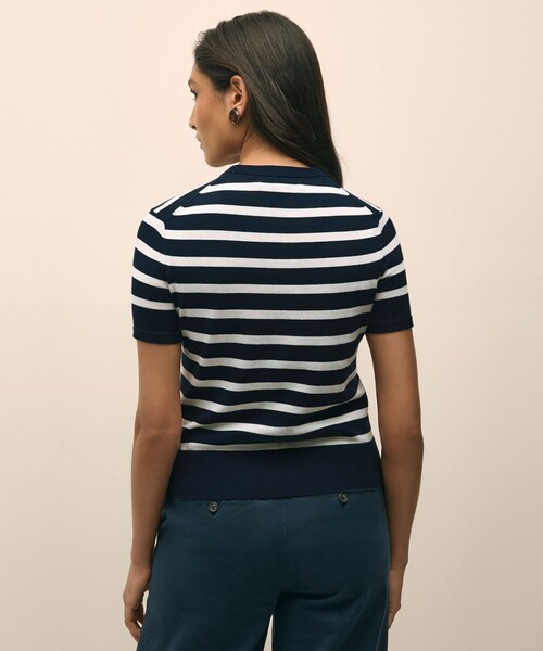 BROOKS BROTHERS（ブルックスブラザーズ）の「スーピマコットン　マリナーストライプ　ショートスリーブセーター（ニット/セーター・レディース・ネイビー・X-SMALL/LARGE/MEDIUM/SMALL）」の3枚目の写真