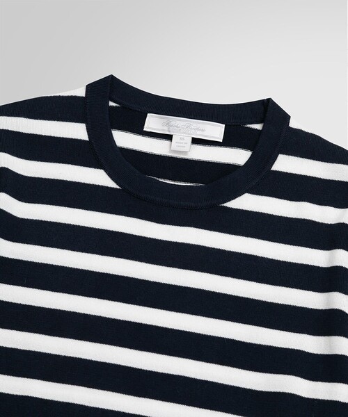 BROOKS BROTHERS（ブルックスブラザーズ）の「スーピマコットン　マリナーストライプ　ショートスリーブセーター（ニット/セーター・レディース・ネイビー・X-SMALL/LARGE/MEDIUM/SMALL）」の2枚目の写真
