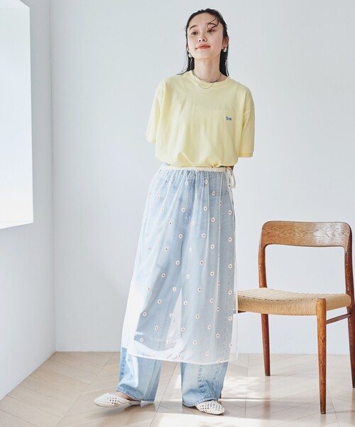 coel コエル　フラワーモチーフチュールトップス 蝶々×フラワー刺繍レースチュールフレアスカート
