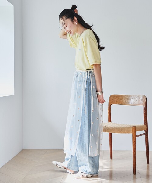 coel コエル　フラワーモチーフチュールトップス セール】フラワーモチーフAライントップス（Tシャツ/カットソー