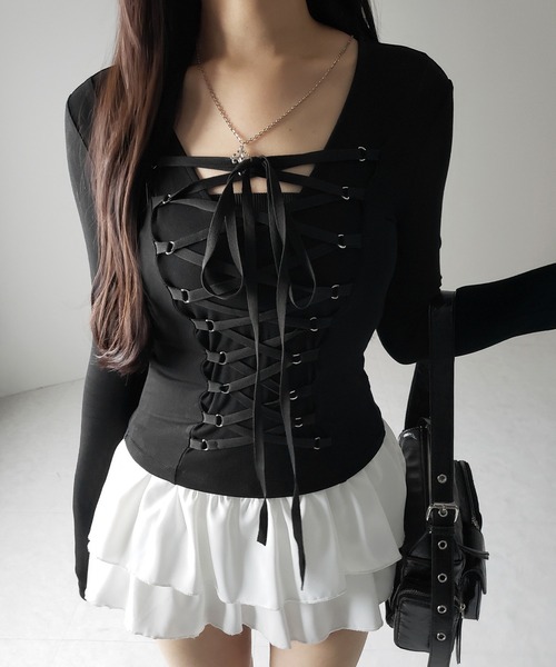 RIBBON SHEER CHOKER トップス レディース RIBBON SEE THROUGH TOPS | Candy Stripper（キャンディ