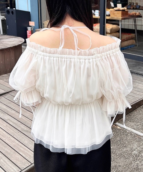 INGNI（イング）の「袖リボンチュールオフショルブラウス（シャツ/ブラウス・レディース・ピンク/オフホワイト/グレー・M）」の11枚目の写真