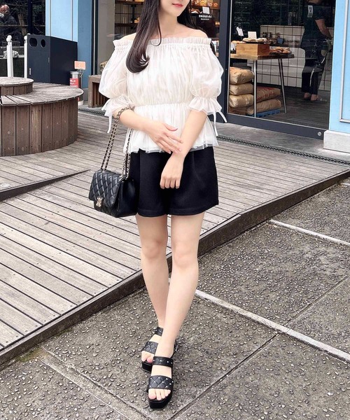 INGNI（イング）の「袖リボンチュールオフショルブラウス（シャツ/ブラウス・レディース・ピンク/オフホワイト/グレー・M）」の12枚目の写真