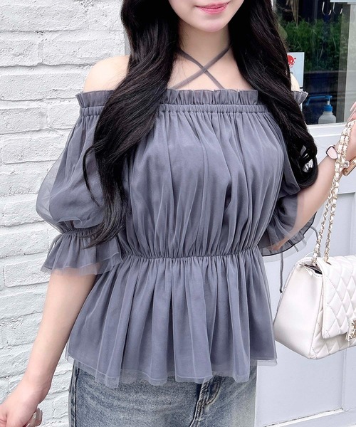 INGNI（イング）の「袖リボンチュールオフショルブラウス（シャツ/ブラウス・レディース・ピンク/オフホワイト/グレー・M）」の13枚目の写真