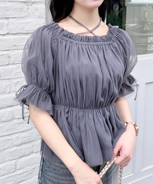 INGNI（イング）の「袖リボンチュールオフショルブラウス（シャツ/ブラウス・レディース・ピンク/オフホワイト/グレー・M）」の15枚目の写真