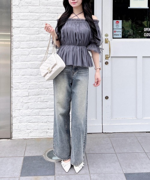 INGNI（イング）の「袖リボンチュールオフショルブラウス（シャツ/ブラウス・レディース・ピンク/オフホワイト/グレー・M）」の18枚目の写真