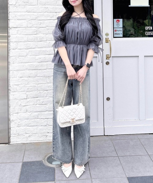 INGNI（イング）の「袖リボンチュールオフショルブラウス（シャツ/ブラウス・レディース・ピンク/オフホワイト/グレー・M）」の19枚目の写真