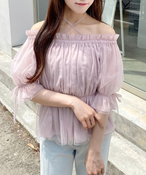 INGNI（イング）の「袖リボンチュールオフショルブラウス（シャツ/ブラウス・レディース・ピンク/オフホワイト/グレー・M）」の21枚目の写真