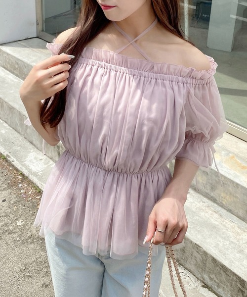 INGNI（イング）の「袖リボンチュールオフショルブラウス（シャツ/ブラウス・レディース・ピンク/オフホワイト/グレー・M）」の20枚目の写真