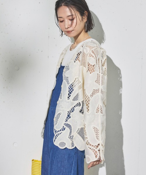 Doux archives（ドゥアルシーヴ）の「かぎ針レースカーディガン（カーディガン/ボレロ・レディース・アイボリー/ブラック・FREE）」の3枚目の写真
