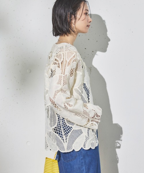 Doux archives（ドゥアルシーヴ）の「かぎ針レースカーディガン（カーディガン/ボレロ・レディース・アイボリー/ブラック・FREE）」の5枚目の写真