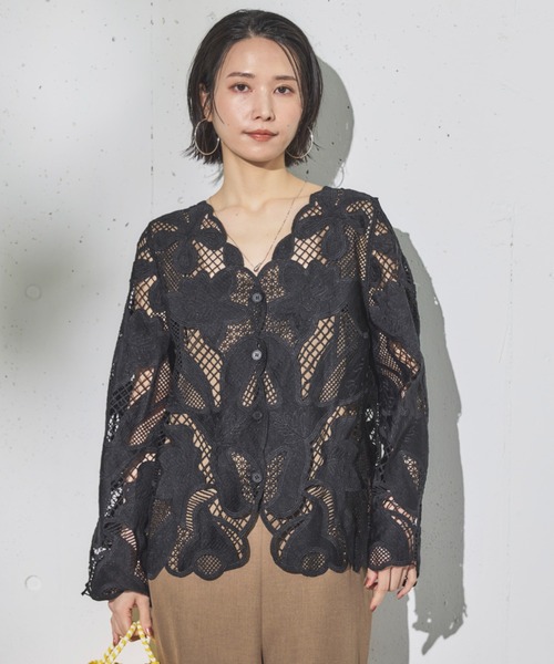 Doux archives（ドゥアルシーヴ）の「かぎ針レースカーディガン（カーディガン/ボレロ・レディース・アイボリー/ブラック・FREE）」の21枚目の写真