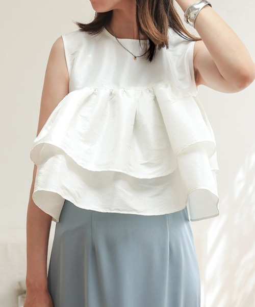 DONOBAN（ドノバン）の「シャイニーフレアノースリーブ（Tシャツ/カットソー・レディース・ブラック/ライトブルー/ライトピンク/ホワイト・ONE）」の3枚目の写真