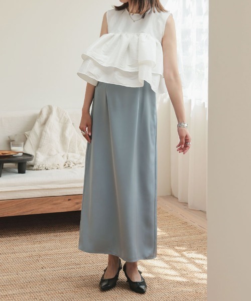 DONOBAN（ドノバン）の「シャイニーフレアノースリーブ（Tシャツ/カットソー・レディース・ブラック/ライトブルー/ライトピンク/ホワイト・ONE）」の16枚目の写真