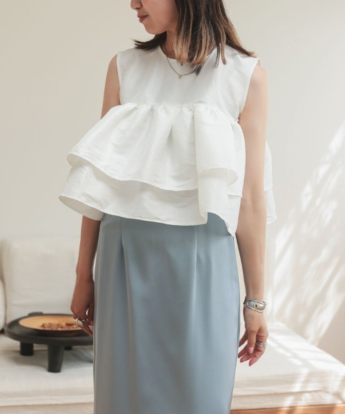 DONOBAN（ドノバン）の「シャイニーフレアノースリーブ（Tシャツ/カットソー・レディース・ブラック/ライトブルー/ライトピンク/ホワイト・ONE）」の17枚目の写真